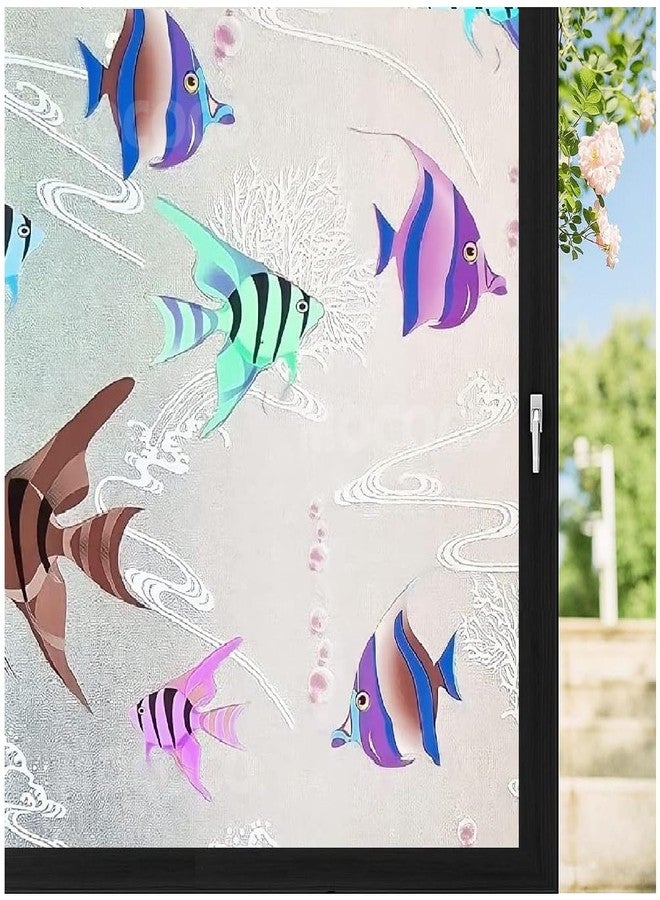 MOCOCO ملصق زجاجي ملون فاخر من الفينيل من MOCOCO (24 × 48 بوصة) - فيلم زخرفي ذاتي اللصق، ورق جدران معتم لتغطية الزجاج والنوافذ والأبواب والمكاتب والمنازل. | مضاد للأشعة فوق البنفسجية. سمكة حوض السمك - Image 1